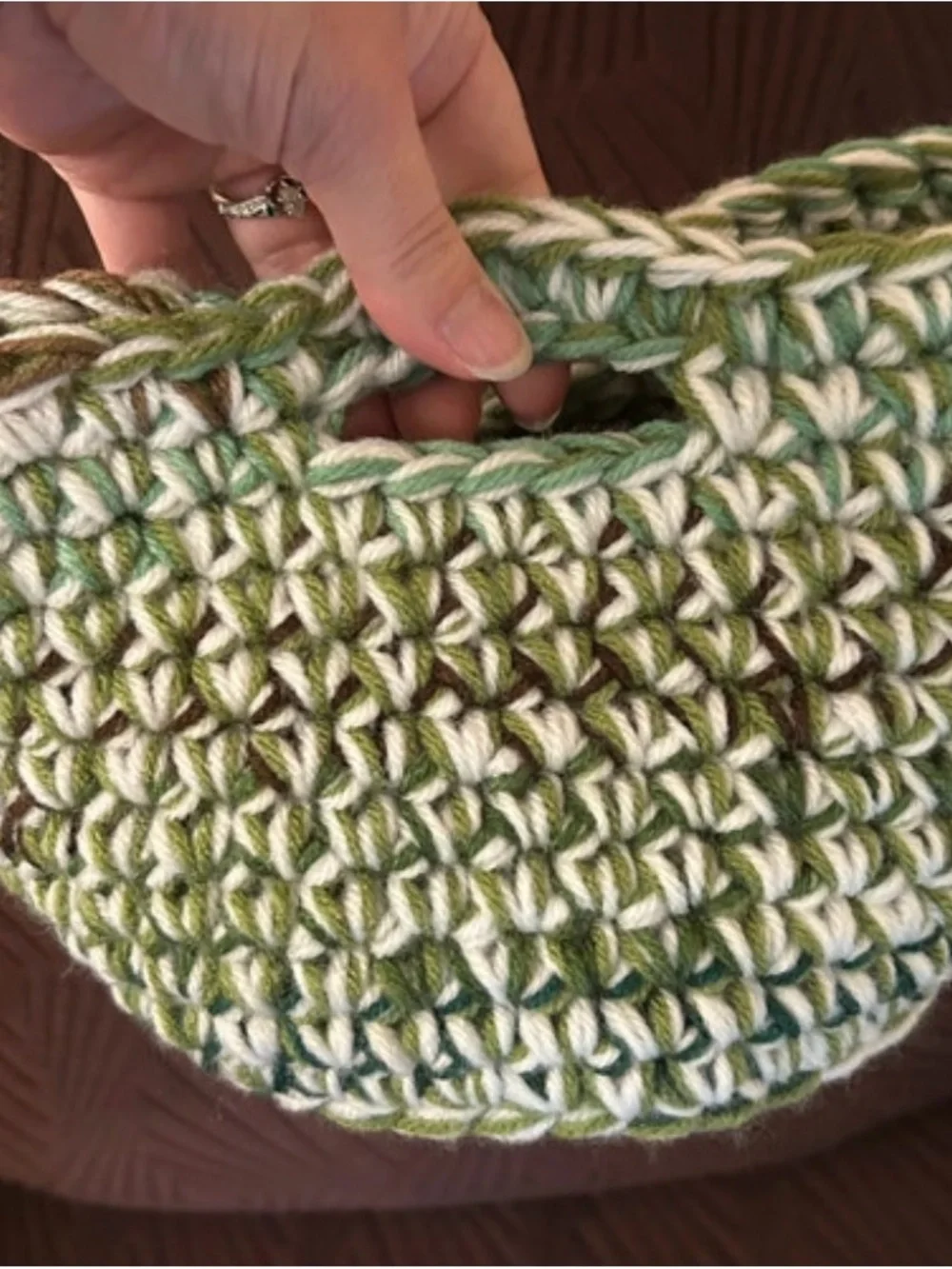 Handcrafted Green & White Crocheted Home Accent Basket